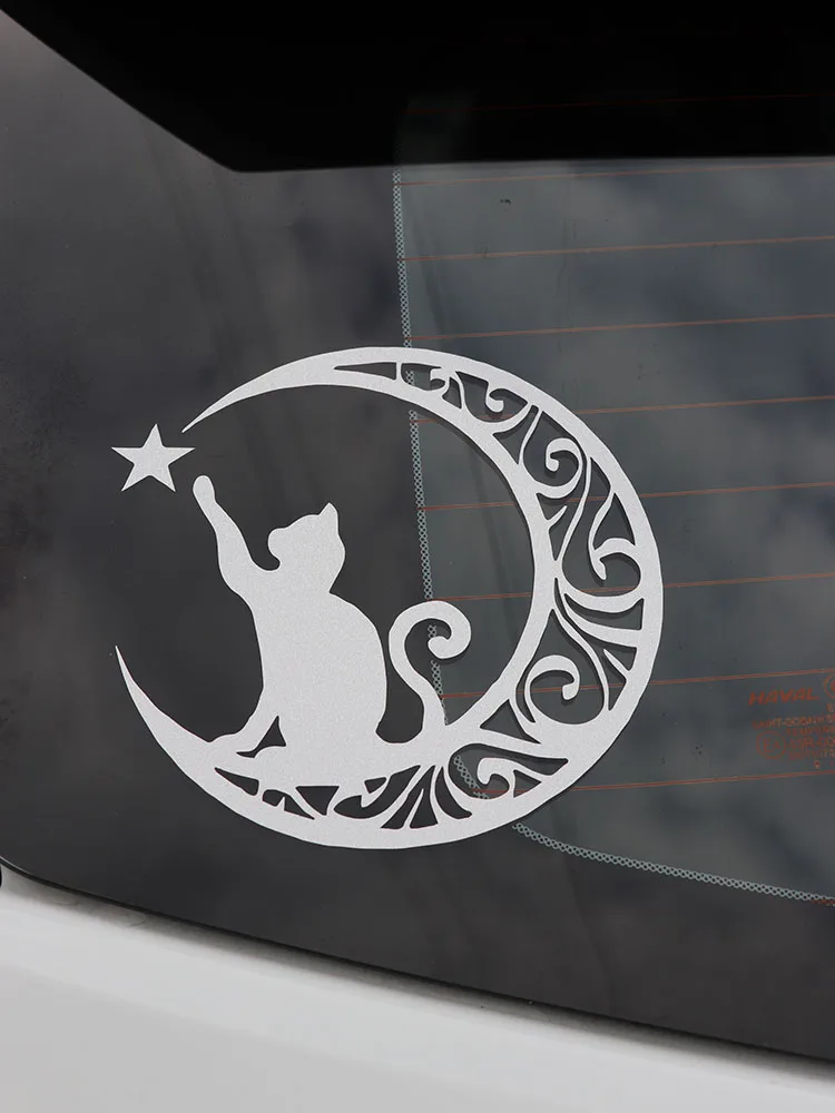 

ZTTZDY 16x15.6CM Cat On the moon Car Decal Star Vinyl Sticker Black/Silver ZJ4-0072