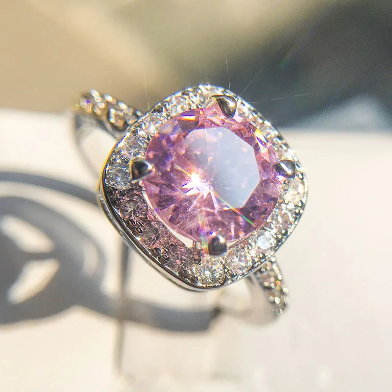 Модное женское Ювелирное кольцо квадратное розовое большое циркониевое