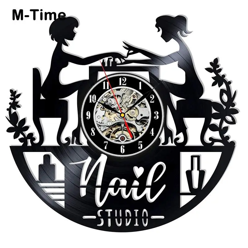 

Nail Salon Vinyl Record Wall Clock Nail Art Manicure Studio Vinyl Clocks Modern Design Wall Watch Beauty Salon Wall Sign Decor
