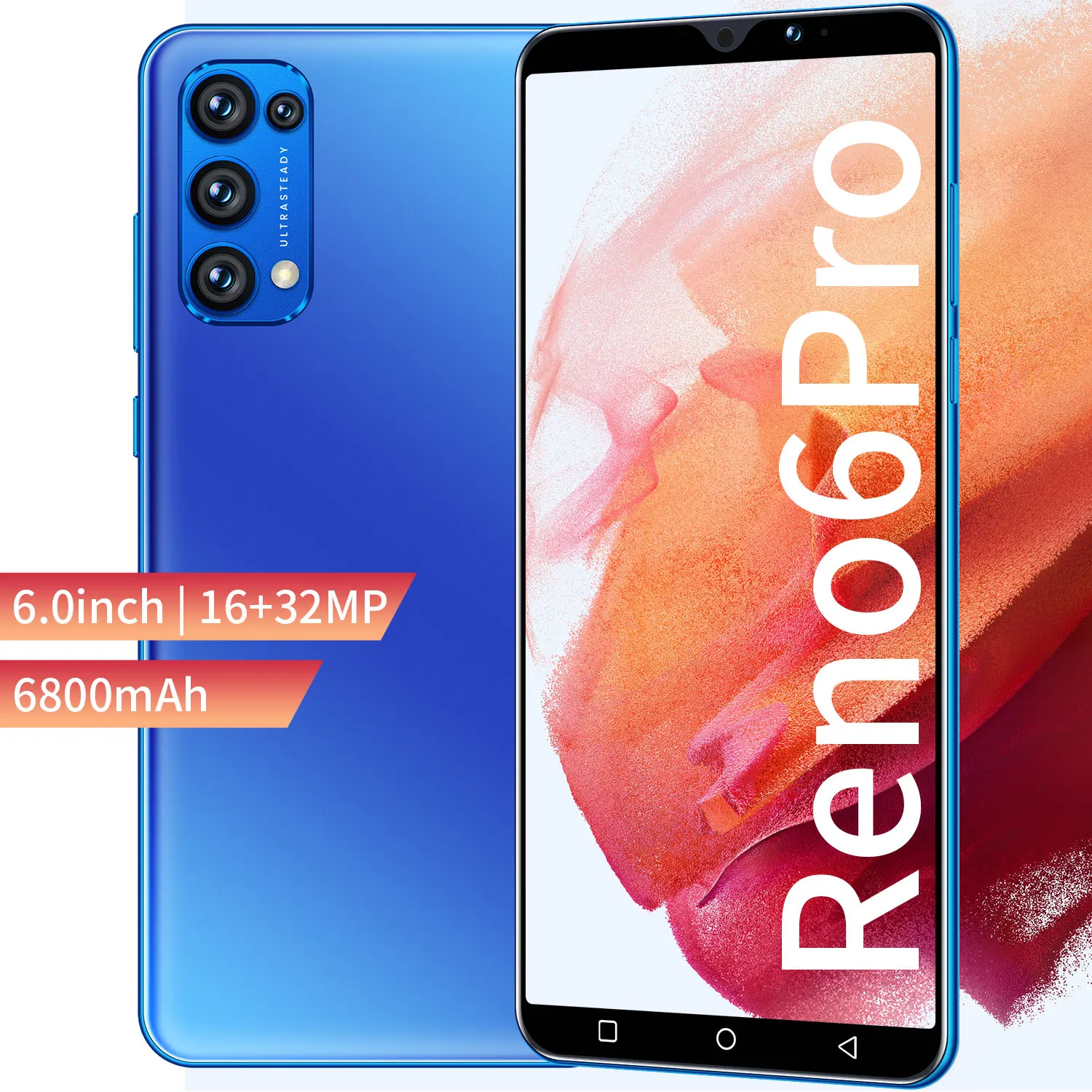 

New Arrival Reno6 Pro Mobile Phone 10 Core 8+256GB Smartphone Dual SIM 6800Ah Battery Cell Phone 32 Million HD Rear Camera Galxy