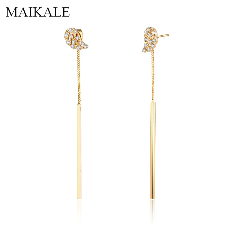 Женские длинные серьги подвески MAIKALE трендовые в форме крыла с цирконием Золотая