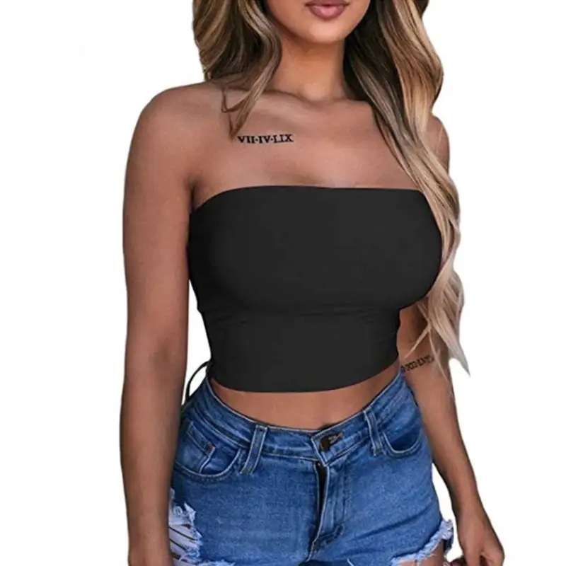 

Women Summer Strapless Tube Crop Top Sexy Plain Solid Color Bodycon Bandeau Backless Mini Bustier Off Shoulder Night Clubwear