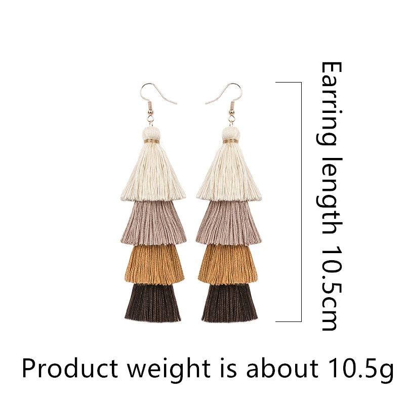 Bohemia 4 Layered white Tassel Earrings Dangle Fashion Jewelry Multi color Statement Fringe Long oorbellen For Women | Украшения и