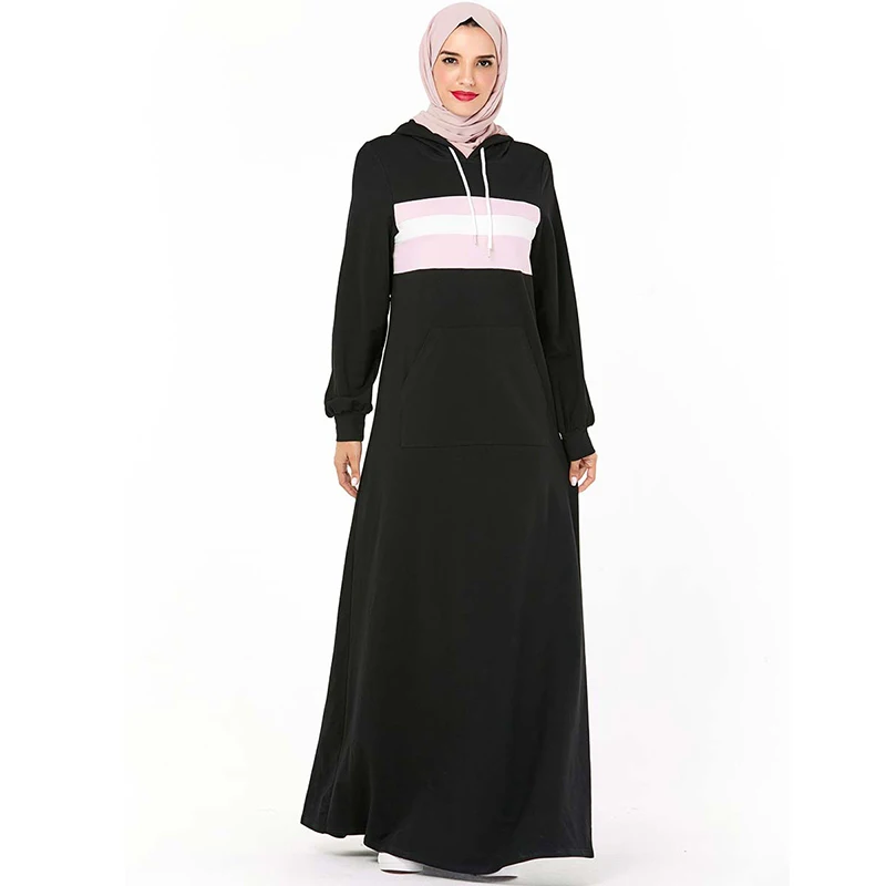 Черная толстовка с капюшоном абайя кафтан Дубай хиджаб мусульманское платье