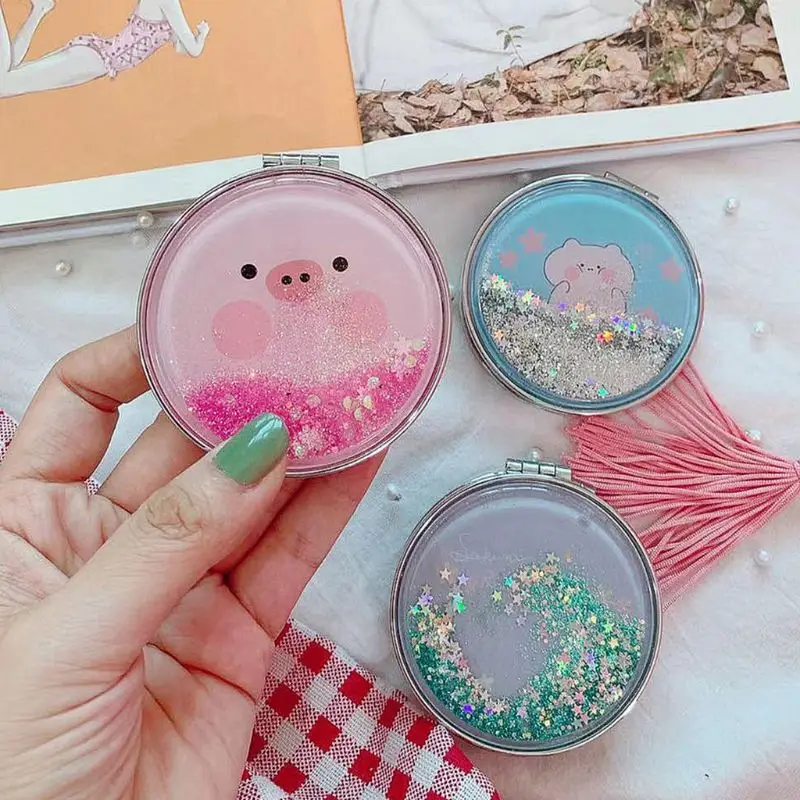 Портативное мини карманное зеркало для макияжа женщин и девочек блестящее