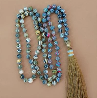 8mm striped stone 108 beads tassel knotted necklace meditation cuff yoga healing chic pray bracelet elegant classic fancy