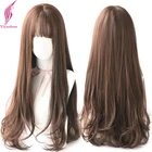 Термостойкий синтетический парик Yiyaobess, длинные волнистые волосы, смешанные, розовые, коричневые, льняные, серые, афроамериканские женские парики с челкой, 65 см
