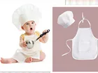 Милый фартук и шляпа шеф-повара для новорожденных, 2 шт., детский белый костюм для фотографий, реквизит для фотосъемки, шапка для новорожденных, фартук для фотосессии, одежда