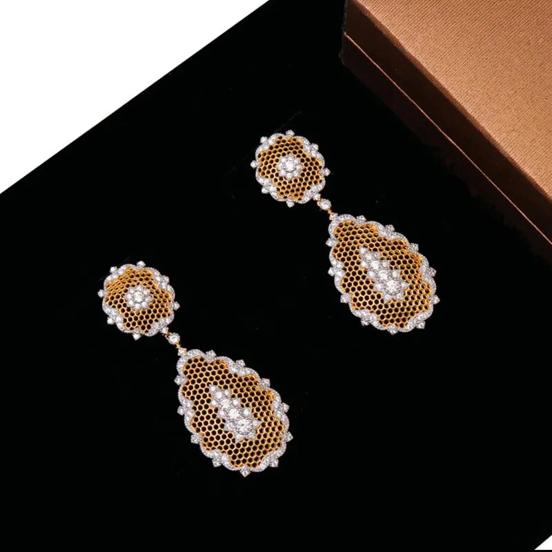 

925 silver gold-plated earrings zirconium diamonds palace style retro temperament earrings 210316-48