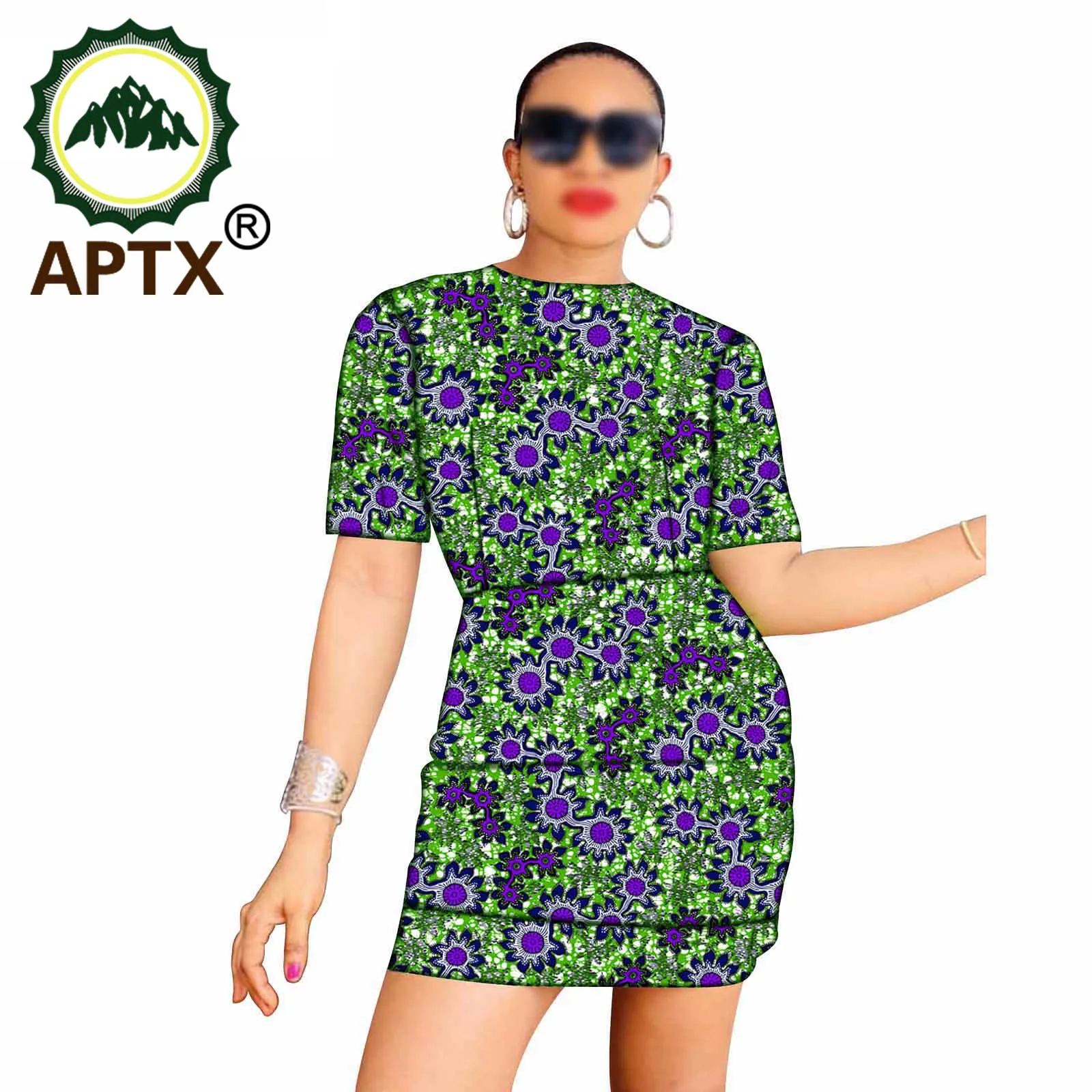 African Clothing For Women Floral Dress Dashiki Ankara Style Knee Length Short Sleeve Crew Neck Sexy Skirt Pure Cotton Casual