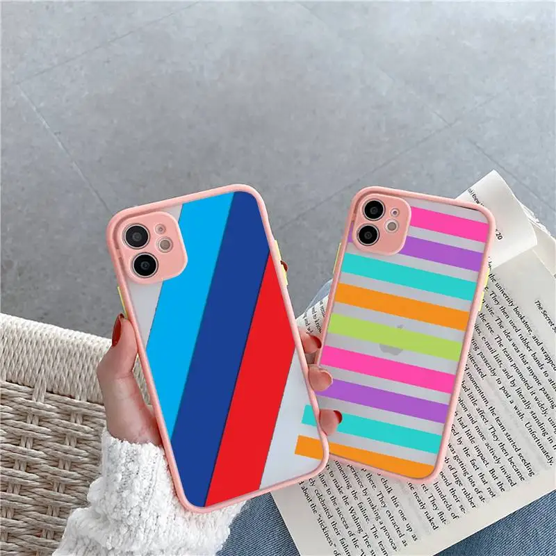 

Rainbow stripes simple Phone Case For iPhone 12 11 Mini Pro XR XS Max 7 8 Plus X Matte transparent Pink Cover