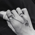 Комплект колец в стиле хип-хоп женских, регулируемые кольца на палец в стиле панк, серебристого цвета, с цепью и бабочкой, Подарочная бижутерия
