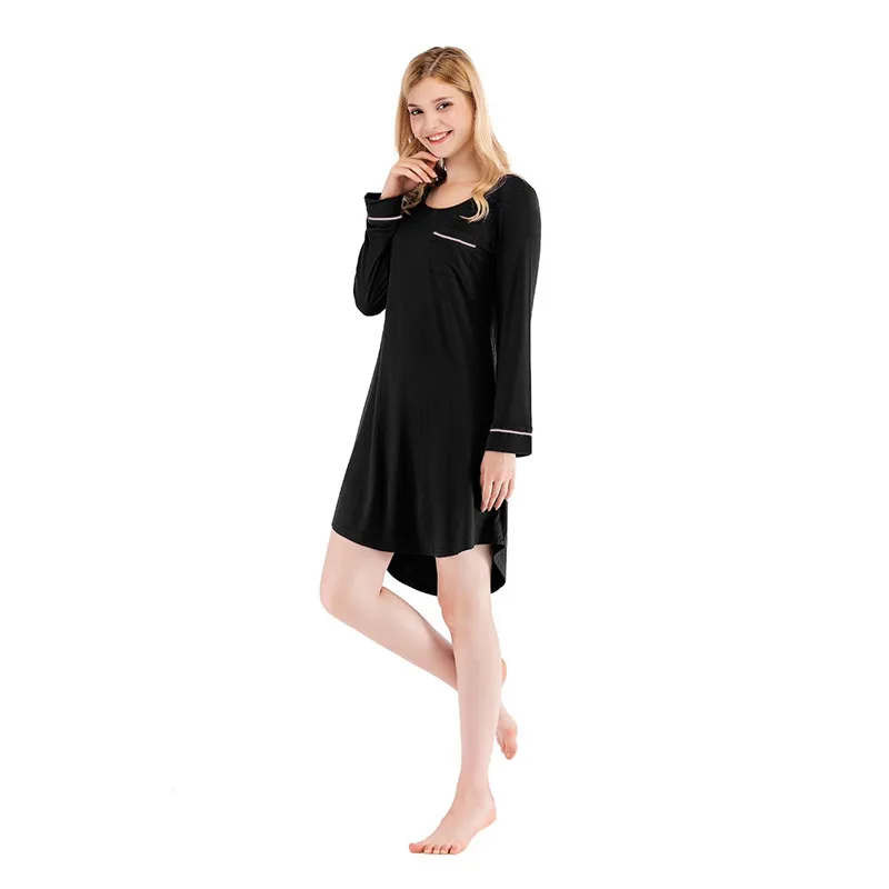 Home Wear Spring and Summer New Women's Nightdress Loose Long-sleeved Simple Casual Sleepwear Women Night Gown Sexy Nightwear