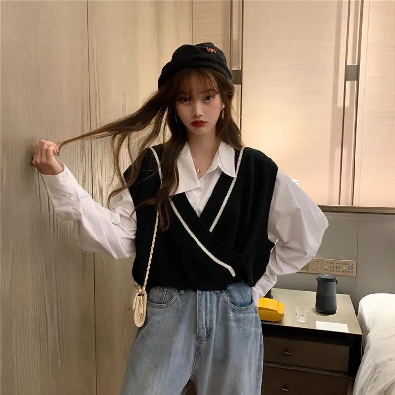 Свободный Повседневный жилет свитер для женщин вязаный короткий однотонный