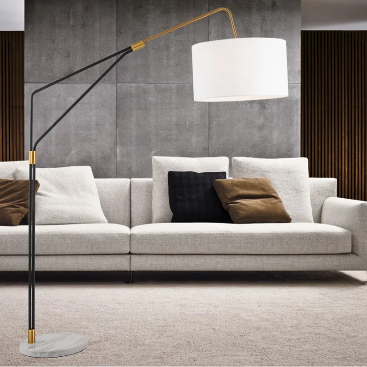 저렴한 현대 검은 대리석 플로어 램프 바 빌라 거실 침실 독서 예술 스탠딩 전등 LED 서스펜션 램프 FA121