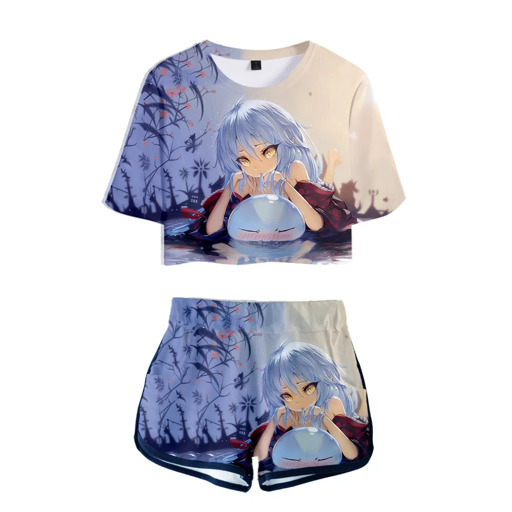 

2021 That Time I Got Reincarnated as a Slime 3D Two Piece Set Sexy Short Top Middle Waist Shorts Casual Lady Fitness Tracksuit