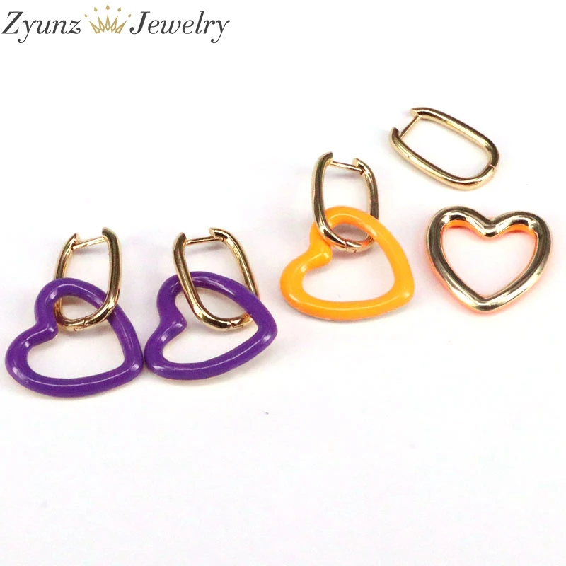 Серьги-подвески золотистые с эмалью в форме сердца 5 пар | Украшения и аксессуары