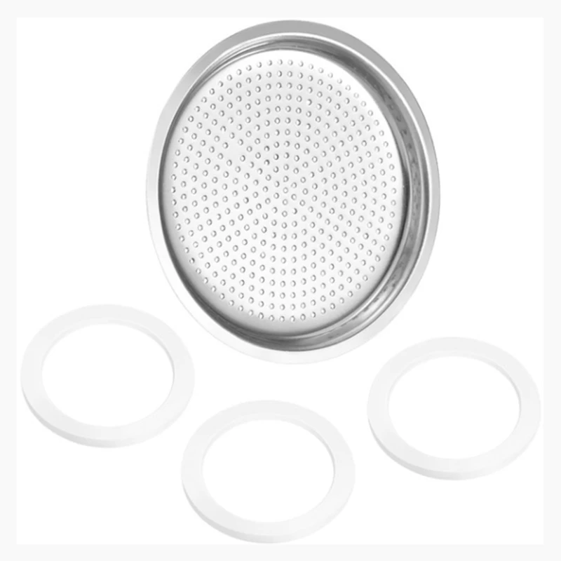 

Silicone Gaskets and 3 Piece Stainless Filter Gasket Stainless Steel Gasket Replacement for 6 Cup Moka Express