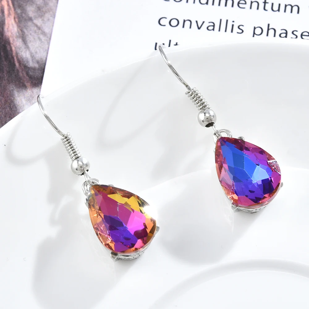 

Exquisite Gradient Rainbow Drop Earrings Women Fashion Korean Water Drops Hanging Dangle Earring Wedding Jewelry Gift New Trendy
