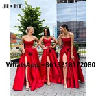 2021 элегантное Красное атласное платье для выпускного, без бретелек, платье подружки невесты с длинным разрезом спереди Свадебная вечеринка платье для женщин атласные платья свидетельницы платье подружки невесты es