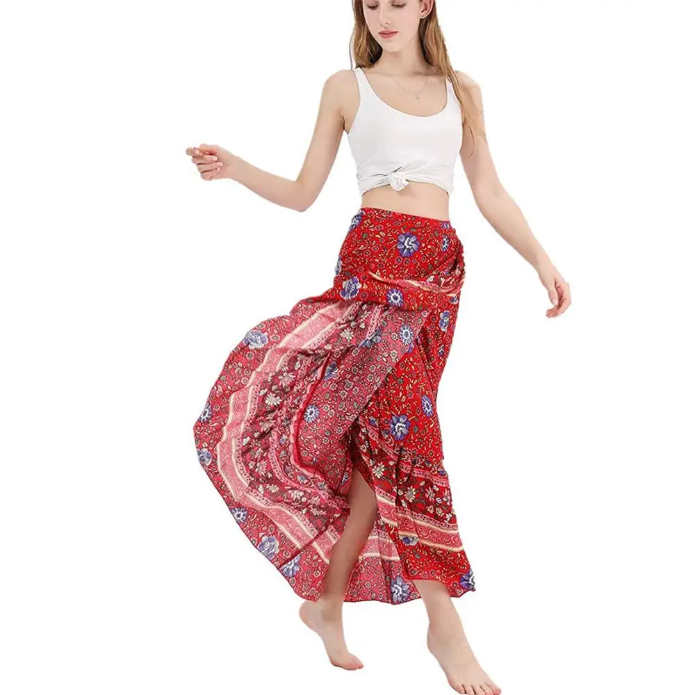 

FKHJW High Waist Wrap long skirt women 2020 summer bohemian irregular hem sexy woman skirts holiday beach skirts womens