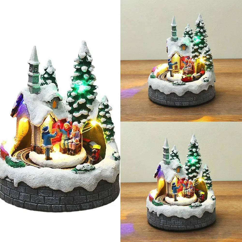 

Rotatable Luminous Christmas Ornaments Winter Snowscapes Creative Decorations With LED Light Home Decor For Christmas Gifts E0F5