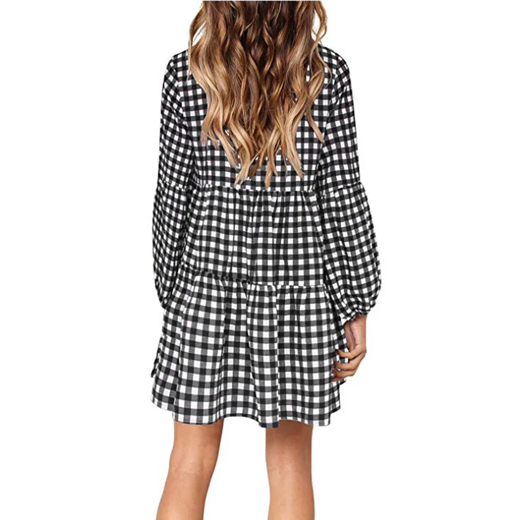 Женская мода решетки фонарь с длинным рукавом v-образным вырезом Драпированные