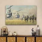 Военные солдаты, посадочный колокольчик, Вьетнам, вертолеты кавалерии UH 1, украшение для гостиной, домашнее искусство, Декор, деревянная рамка, тканевый плакат