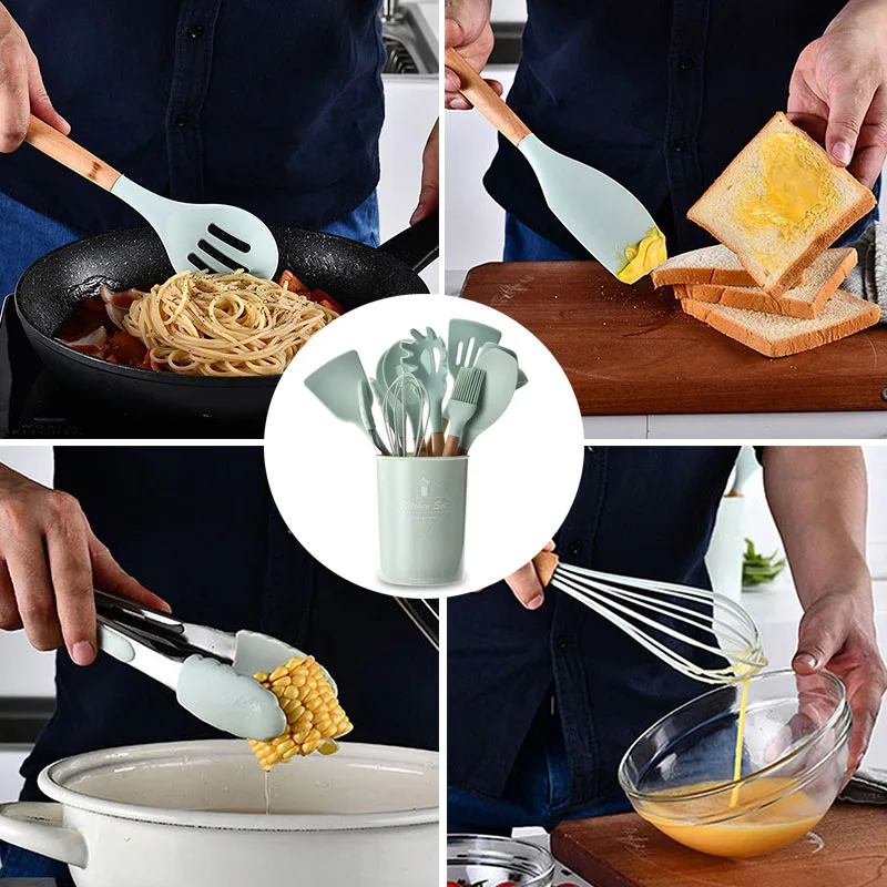 

12pcs Silicone Kitchenware Cooking Utensils Set Heat Resistant Kitchen Non-Stick Cooking Baking Tools With Storage Box Tools
