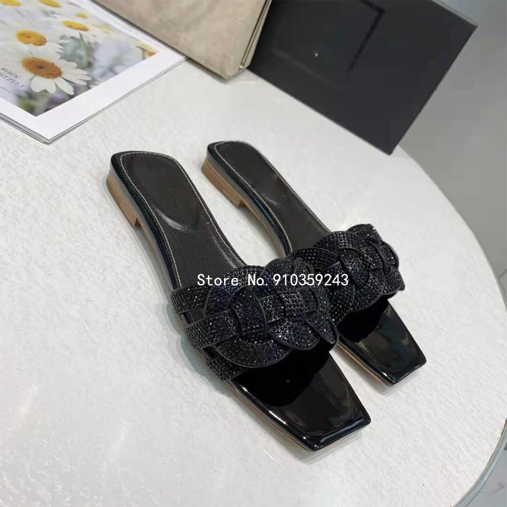 

2021 spring and summer new designer brand top quality cow patent leather with luxury rhinestone leather trendy ladies sandals an