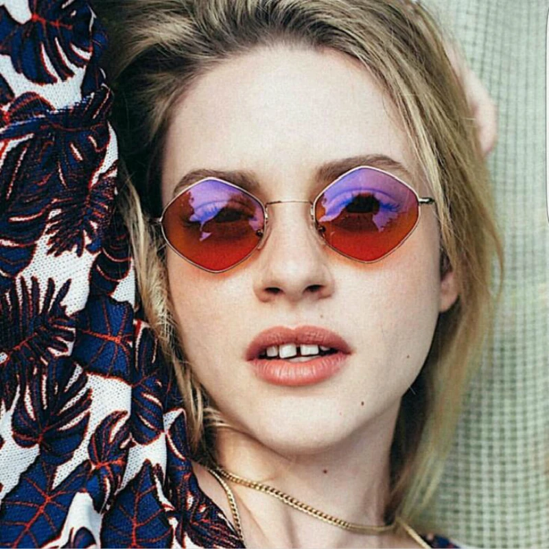

Vintage Sunglasses Women Metal Frame Ocean Red Pink Clear Sun Glasses Men Small Frame Cat Eye Glasses UV400 Oculos de sol pink