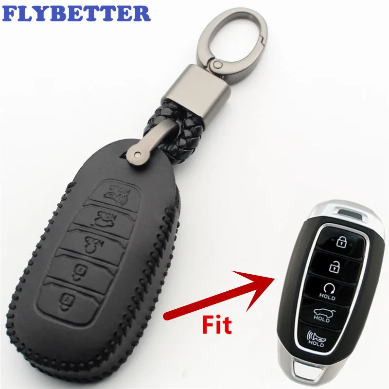 

FLYBETTER Genuine Leather 5Button Key Case Cover For Hyundai/KONA/Encino/Solaris/Azera/Grandeur/Accent/Santa Fe/Palisa L585
