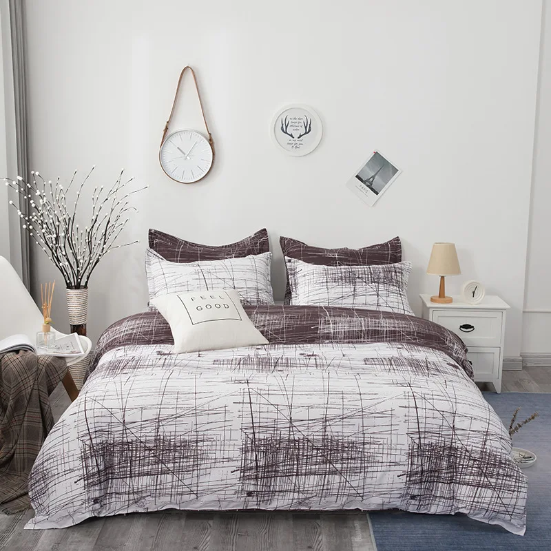 

Three-piece Modern Simple Reactive Printing and Dyeing Home Textile Bedding Quilt Cover Pillowcase