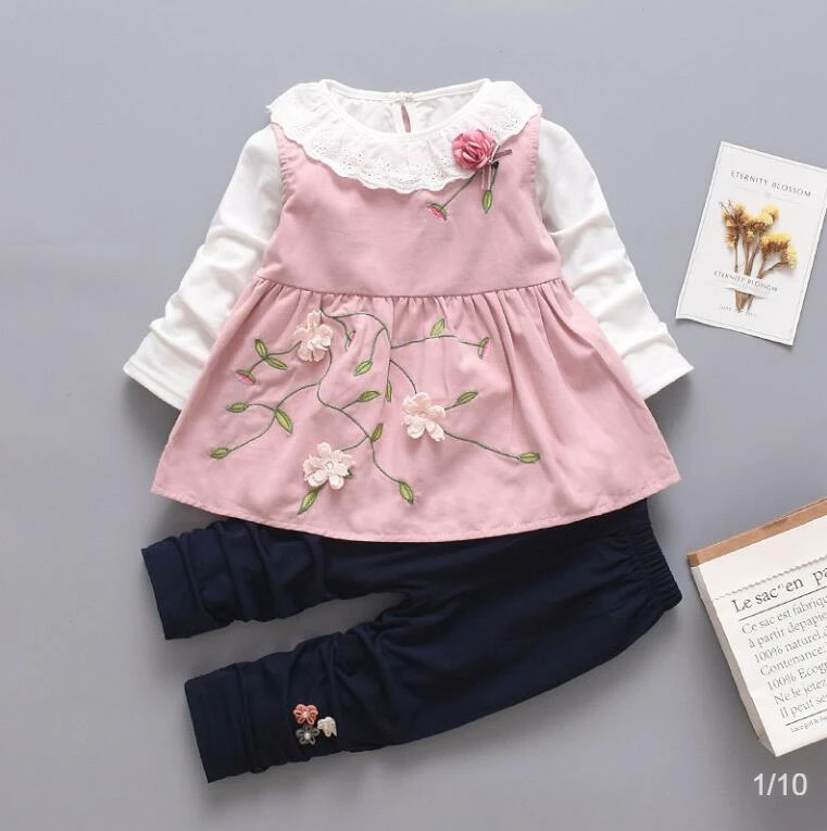 Комплект весенней одежды для маленьких девочек Модный хлопковый топ с длинными