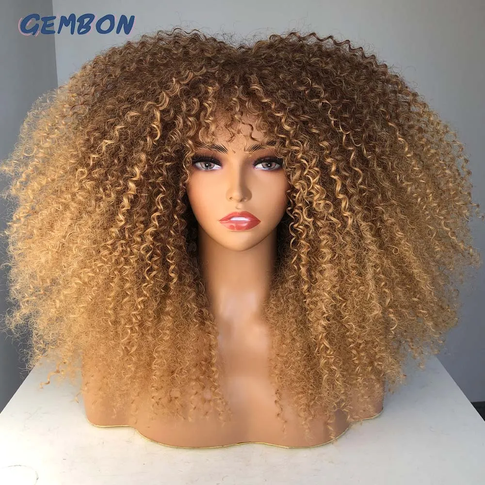 Buy GEMBON Hair Brown Copper Ginger Short Curly Synthetic Wigs for Women Natural With Bangs Heat Resistant Cosplay Ombre on