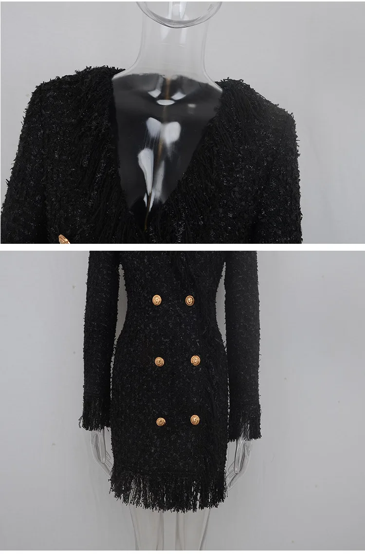 Взлетно посадочной полосы кисточкой Твид платье Vestidos женское с v образным