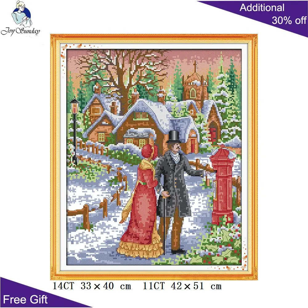 

Joy Sunday Snowy Couple Cross Stitch F333 14CT 11CT Counted and Stamped Home Decoration Walk on the Snow Cross Stitch kits