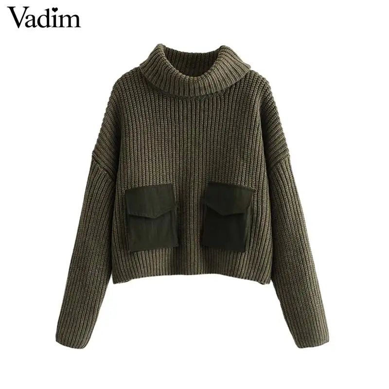 Vadim женский базовый вязаный свитер с высоким воротом эластичные пуловеры