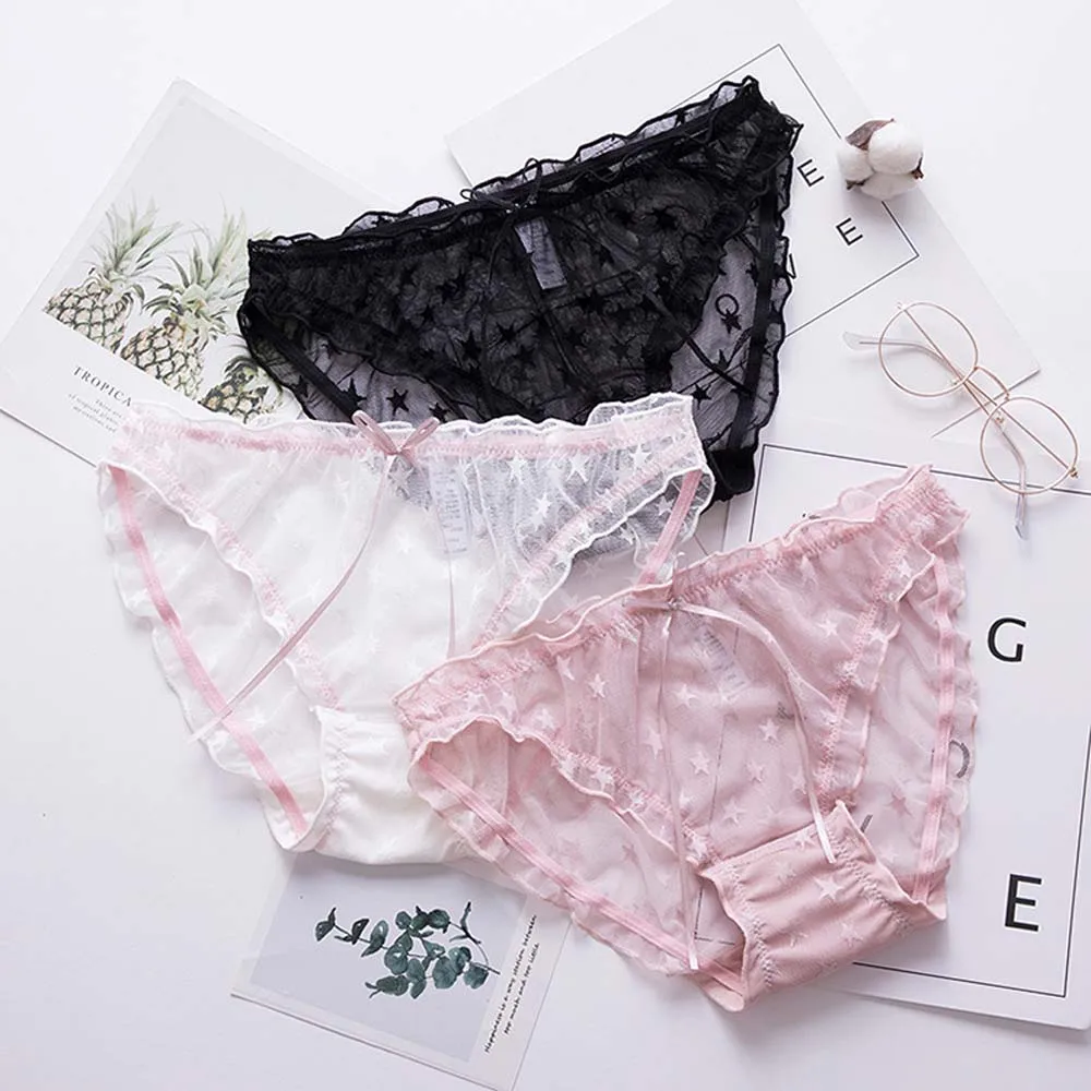 Женские трусики кружевные сексуальные Повседневные Kwaii с рисунком звезд женские