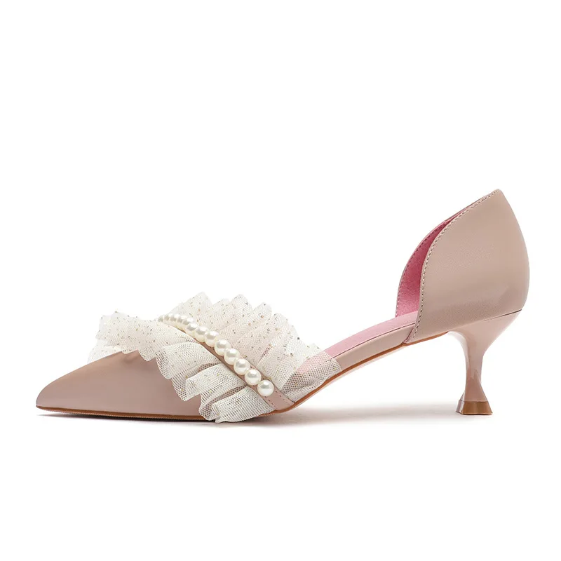 

Korean version of the summer out of pointed women's shoes hollow shoes new fine heels with lace pearl sexy women's single shoes