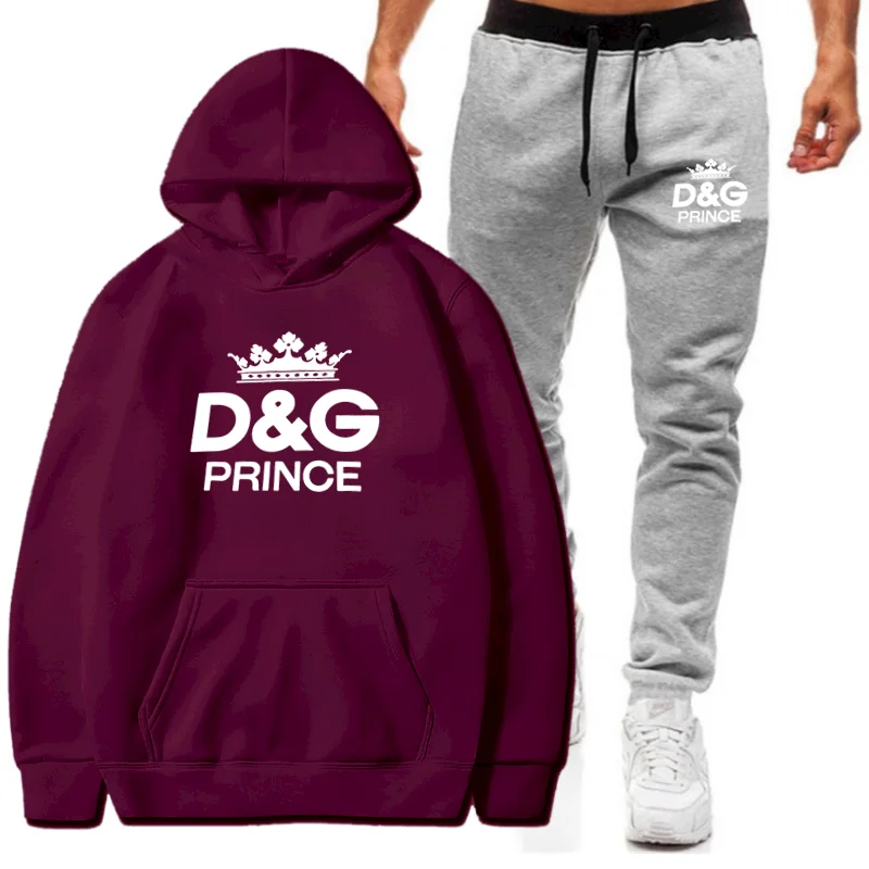 

Men's Clothing new Men's Sets hooded sports and leisure tide autumn and winter plus velvet thick coat two-piece suit