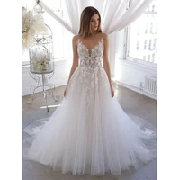 vintage a line spaghetti straps wedding dress sequins lace appliques floor length bridal gown customized vestido de novia
