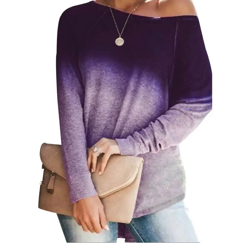 

Women Gradient Long Sleeve Loose T-Shirts Autumn Winter Casual Tops Plus Size