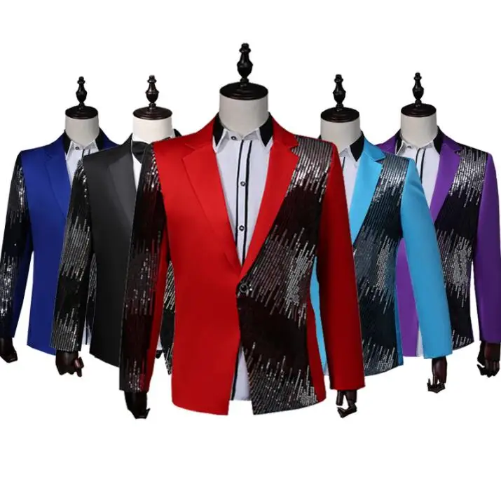 Blazer men suit jackets lightning sequins formal dress mens wedding suits costume singer star style stage gradient clothing