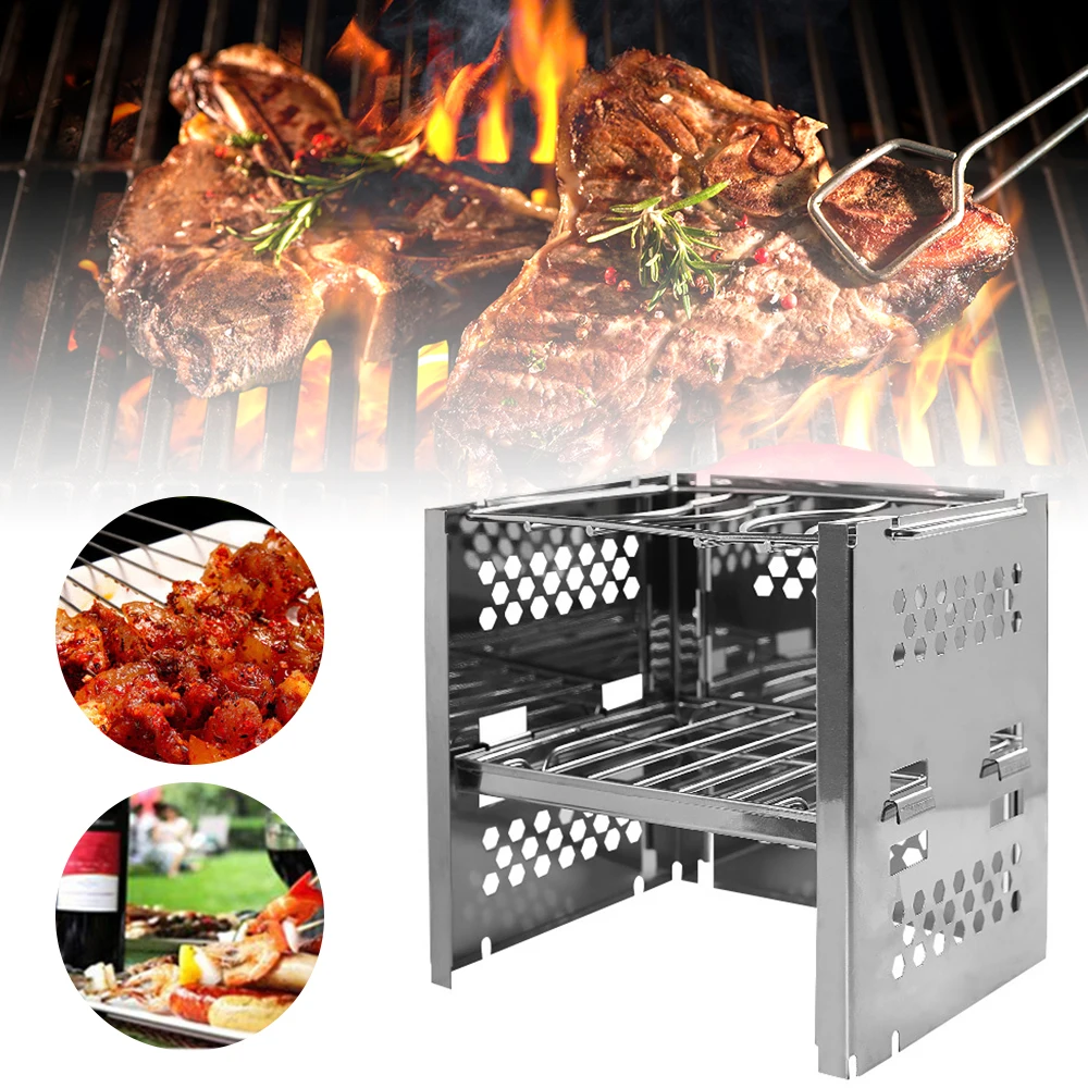 Портативная плита для кемпинга из нержавеющей стали складные дровяные древесные