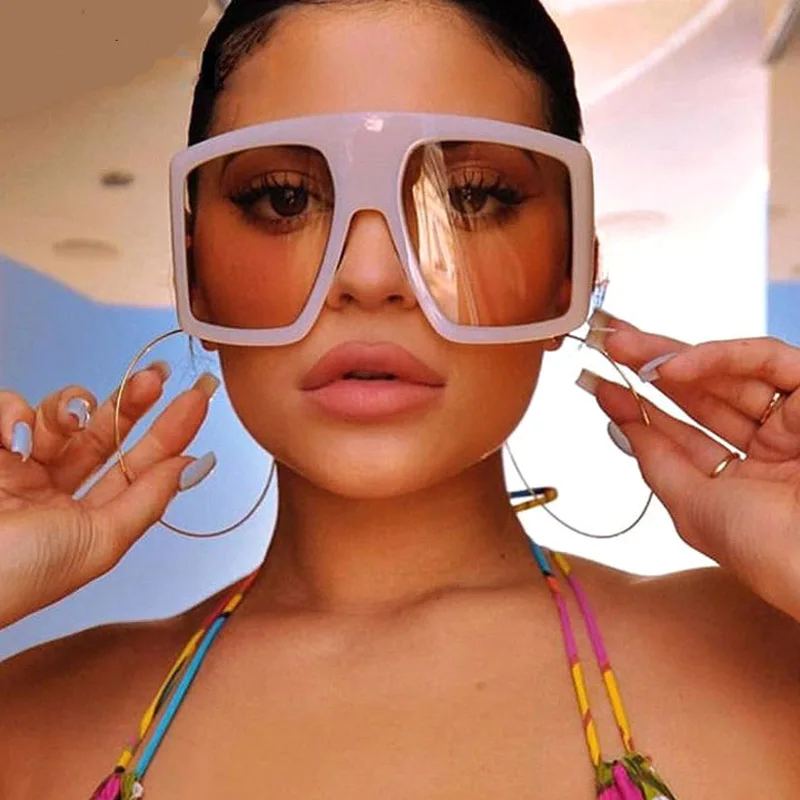 2023 New Luxury Brand Oversized Flat Top Sunglasses for Women Fashion Big Frame Large Gradient Sun Glasses One Piece Shades