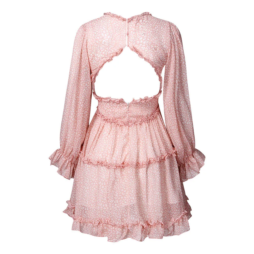 Сексуальное женское осенне-зимнее платье Chiffion Ruffles с длинным рукавом глубокий v-образный вырез вечерние облегающие тонкие одноцветные мини-платья Vestidos# g3