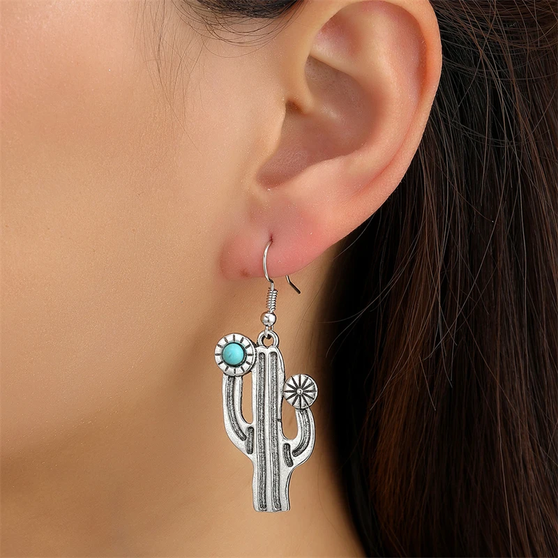 

Bohemian Style Simple Cactus Shape Pendant Earrings Exquisite Personality Plant Elements Women's Earrings Jewelry Best Gifts
