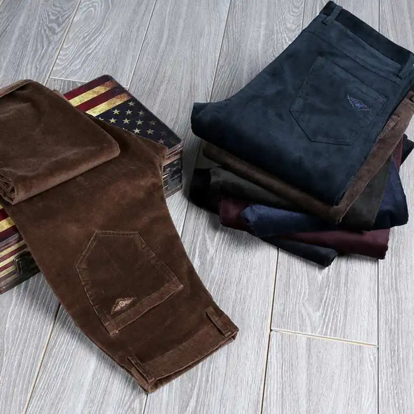 Мужские плотные брюки красного и синего цвета свободные эластичные вельветовые