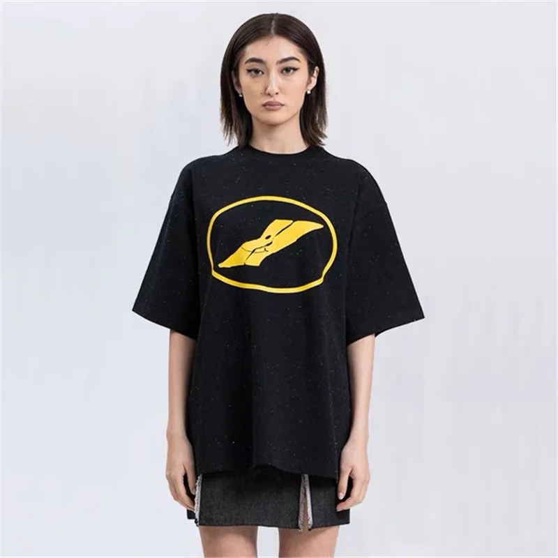 

Новинка весна-лето We11done футболка Толстая Спорадическая брызговик Цвет Абрикос-коричневый для мужчин и женщин с коротким рукавом